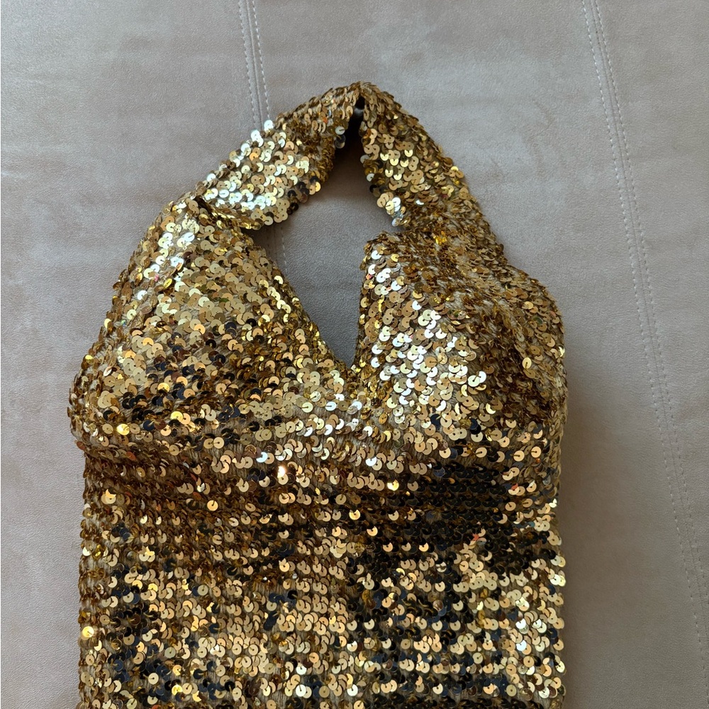 Gold Sequin Halter Top